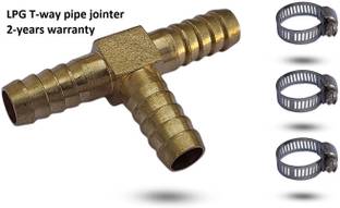 ESEKSAFAR Heavy duty 1pc Three way Gas pipe Brass connector 10mm with 3pc Clamp set Hose Connector