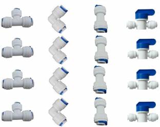 Aameria RO 1/4" OD Quick Connect Push in to Connect for RO Water R O Water System Tube Fitting Set of 16 pcs (on-off Ball Valve+Tee+Pipe Jointer+ Push to Push Elbow Connector) Hose Connector
