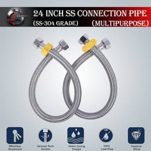 Clinton Stainless Steel 304 Grade Connection Pipe, Chrome Finish (1/2-inch, 24-inch) Pack of 2 pcs Hose Connector