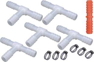 ESEKSAFAR 5pc Plastic 3 Way connector 14mm & 1pc 2 way connector 14mm & 6pc Hose Clamp set for use Connector use for 1/2inch Garden pipe only Hose Pipe