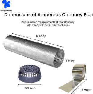 AMPEREUS CP17 AMPEREUS 6 inch Chimney Pipe with Length of 6 Feet along with Cowl and Tape Hose Pipe
