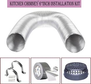 Ardnib 6 Inch/150mm Kitchen Chimney PVC Flexible Duct Pipe/ 8FT/Installation Kit/Suitable For All Brand Of Chimneys Hose Pipe
