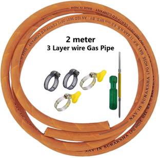 ESEKSAFAR Heavy duty LPG Gas Pipe 2 meter with 4pcs Clamps & 1pc 2in1 Screwdriver set 3 Layer wire Gas Hose Pipe