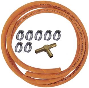 ESEKSAFAR Heavy duty LPG Gas Pipe 3 meter with 7pc Clamps & 1pc Three Way Brass Connector Three Layer wire Gas Hose Pipe