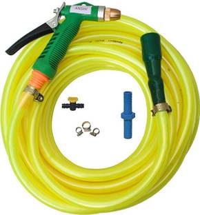 AnshiEnterises FLEXIBLE YELLOW ( INCH ,12 mm) With Water Spray Gun Get slightly different in colour but same quality Hose Pipe