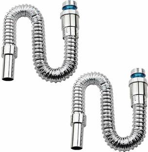 Sellzy CRM-P009 Bathroom Flexible Chrome Plated Waste Pipe Drain Hose Tube Connector 2 Pieces Hose Pipe