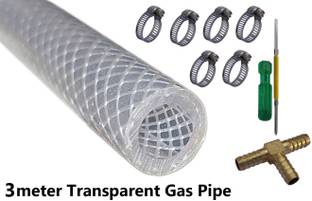 ESEKSAFAR Transparent LPG Gas Pipe 3 meter & 6pc Clamps 2in1 Screwdriver & 8mm Three way Connector Pipe size 8mm for Home, Restaurants Hose Pipe