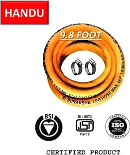 Handu 3 Meter Gas Pipe with 2 Hose Clump Super Suraksha Fine Quality ISO Certified LPG Hose Flexible Gas Pipe (Steel Wire Reinforced) 3 Meter Gas Pipe Suraksha Fine Quality ISI & ISO Certified Steel Wire Reinforced Hose Pipe