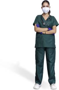 Care View Medical Scrub Suit For Women - Green (Medium) Poly Viscose Fabric Shirt, Pant Hospital Scrub