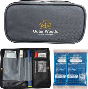 Outer Woods OW-12 Grey Insulin Cooler Bag with 2 Units Ice Gel Packs Pack