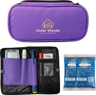 Outer Woods OW-12 Purple Insulin Cooler Bag with 2 Units Ice Gel Packs, 6 to 8 Hours Cooling Pack