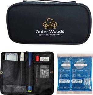 Outer Woods OW-12 Black Insulin Cooler Bag with 2 Units Ice Gel Pack - 6 to 8 Hours Cooling Pack