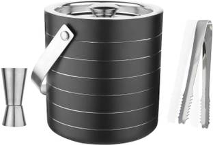 EVK 1.5 L Steel Double Walled Stainless Insulated with Lid Tong Measure Ice Bucket