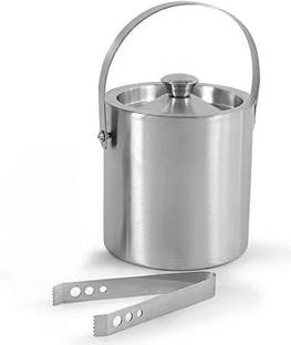 finality 1 L Steel Double Walled Ice Bucket with Lid and Ice Tong, Keeps Ice Cold for 6 h Ice Bucket