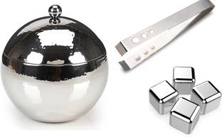 BARDECOR 1.5 L Steel STAINLESS STEEL ICE BUCKET FOOTBALL SHAPE 1.5 LTR WITH TONG , 4 ICE CUBES Ice Bucket