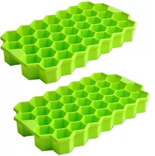 Homzview 2 Pcs Ice cube Tray Silicone Honeycomb Shape 37 Cavity Ice Cube maker tray Mold Green Silicone Ice Cube Tray