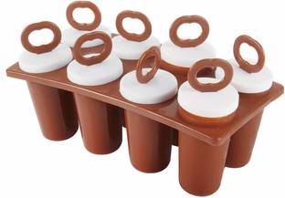 Ethnic Forest Popsicle Frozen Ice Cream 8 Kulfi Moulds Tray with Stick Brown Plastic Ice Cube Tray