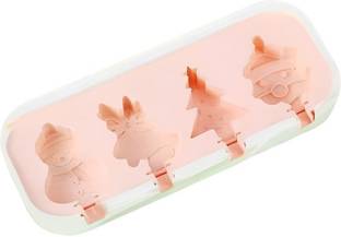 Tlismi Christmas Theme Silicone Ice Cream Molds with 6 Reusable Sticks Ice Lolly Kulfi Multicolor Silicone Ice Cube Tray