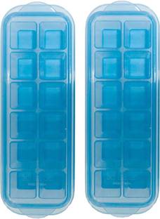 Inddushome Popup Ice Tray With Lid and Silicon Base Multicolor Plastic Ice Cube Tray