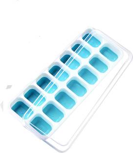 RBGIIT Ice Cube Trays For Freezer With Lid With Easy Release Flexible Silicone Bottom Blue Silicone Ice Cube Tray