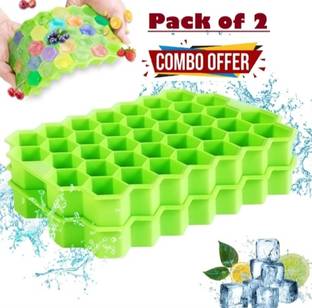 Homzview 2Pcs Soft Flexible Silicone Honeycomb Shape ice cube maker tray Molds 37 Grids Green Silicone Ice Cube Tray