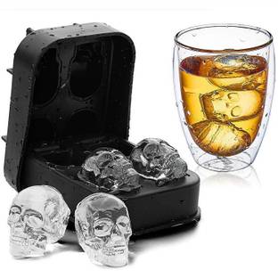 faire la cuisine 3D Skull Shape Silicone Reuable Odorless Ice Cube Tray With Lid Black Silicone Ice Ball Tray