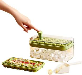 HomeCloud Freezer 2 Layer 64 Compartment with Lid. Easy Release Ice Container Green Plastic Ice Cube Tray