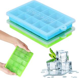 Eagean Silicone Ice Cube Trays with Lids, 2 Pack Ice Tray Flexible Multicolor Silicone Ice Cube Tray