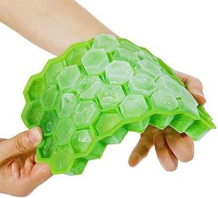 KITCHKART Smart Buy Honeycomb 37 Cavaties Easy Release Freezer Ice Tray Green Silicone Ice Cube Tray