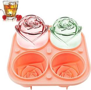KAMALY Ice Molds Large Ice Cube Trays, Make 4 Cute Rose Flower Shape Ice cube Pink Silicone Ice Cube Tray
