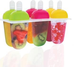 PGK TRADERS Plastic Reusable Popsicle Molds Ice Pop Makers Ice Pop Molds Kulfi Maker Mould, Candy Maker Plastic Popsicle Mold, Kids Ice Cream Tray Holder (Set of 6) Multicolor Plastic Ice Cube Tray