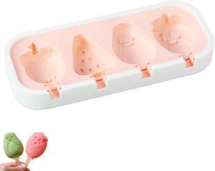 Tlismi Strawberry Theme Silicone Ice Cream Molds with 6 Reusable Sticks Ice Lolly Kulfi Multicolor Silicone Ice Cube Tray