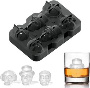 AlexVyan Alexvyan 3D 6 Mold Skull Silicone Flexible Ice Maker for Whisky Chocolate Black Silicone Ice Cube Tray