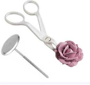 JAMBOREE Rose Flower Nail Tool & 1 Flower Scissors Flower Nail Lifters for Icing Flowers Stainless Steel, Plastic Petal Icing Nozzle