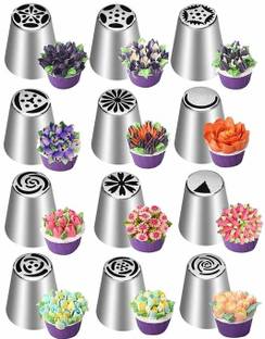 MAFAHH Stainless Steel Reusable Decorating Nozzle Set | Russian Ruffle Skirt Icing Piping Tips Nozzles | Cake Decorating Tool | Set Of 12 Kitchen Tool Set