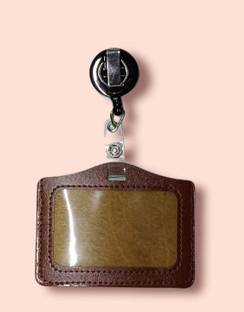 KKSW Leather ID Card Holder Case with Retractable Round Reel YOYO (Combo)(Horizontal) 1 Card Holder