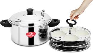 CENTURA Stainless Steel Classic Idli Maker/Idly Cooker (3 Plates, Silver) Induction & Standard Idli Maker
