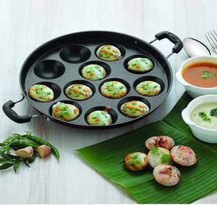 Masox Store Non-Stick 12 Cavity Handle Paniarakkal Idli Litti Batti Maker with Lid IK-106 Standard Idli Maker
