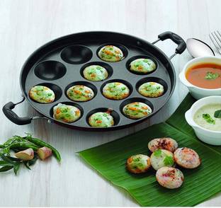 Masox Store Non Stick kulipaniyaram nonstick Paniyarrakal/Paniyaram/Appam Pan/Appam Maker Kadhai 23 cm diameter with Lid 0.125 L capacity