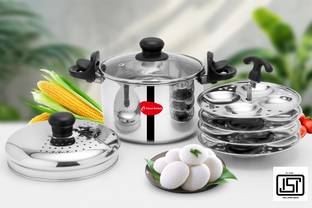 Klassi Kichen Stainless Steel Pasta/Noodle Pot with Strainer Lid and 4 Idli Plates Induction & Standard Idli Maker
