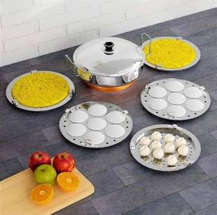 KRB All-in-One S.S.Idli Multi Kadai Copper Base with 5Plates Induction & Standard Idli Maker