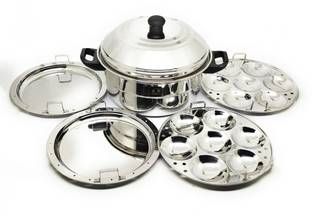 Nyra Stainless Steel Idly Cooker - 2 Idly Plates (7 cavities each) & 2 Steamer plates Standard Idli Maker