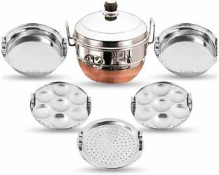 partiz All-in-One S.S.Idli Multi Kadai Copper Base with 5Plates 2 Idli,2 Dhokla,1 Patra Standard Idli Maker
