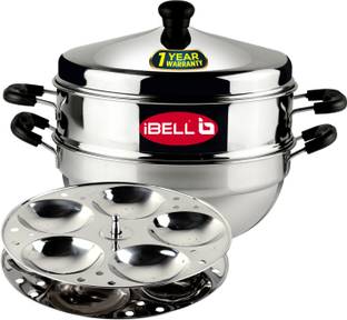 iBELL IP10P2MULTI Stainless Stell Idli Pot/Steamer with Kadai, 2 Plate, 10 Idly, High Food Grade Stainless Steel, Silver Induction & Standard Idli Maker