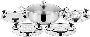 PRABHA Heavy Gauge Bottom Tri-Ply Multi Kadhai, Idli, Momo's, Dhokla Maker with Lid, Induction & Standard Idli Maker