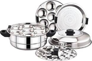 DIAMOND Steamer Pot/ 2 plates 14 Idlis, 1 Mini Idli Plate 20 Idlis, And 1 Steamer Plate Induction & Standard Idli Maker