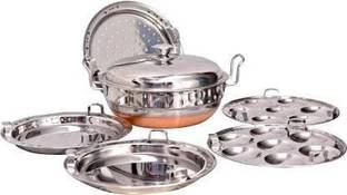 PBD Lifestyle Heavy Stainless Steal Copper Bottom Multi Kadhai With Lid Standard Idli Maker (5Plates ,14Idlis ) Induction & Standard Idli Maker