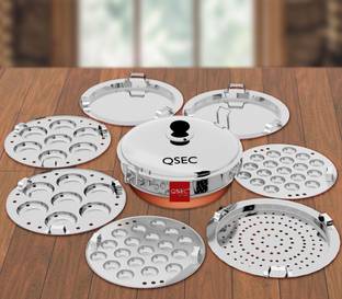 QSEC Stainless Steel Idli Maker Multi Kadai Idli Steamer & idli Cooker with 7 Plates | 2 Mini Idli | 2 idli | 2 Dhokla | 1 Momo Standard Idli Maker
