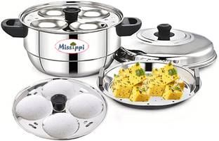 MISSIPPI Stainless Steel Multi Idli Cooker 2pc Idli Plate,1 Steamer Plate Induction & Standard Idli Maker