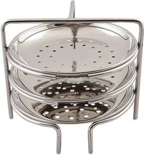 Q8 Twinkle Steel Idiyappam Stand with 3 Plates - Noolputtu / Noolappam / Momos - Steamer Induction & Standard Idli Maker